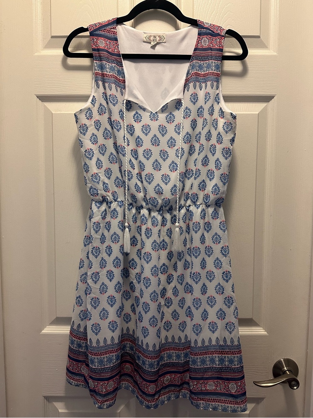 🇺🇸Pink Rose Dress with Red, White, & Blue boho print